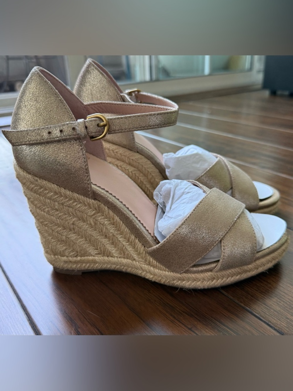 J.Crew metallic cross strap espadrilles wedge sandal